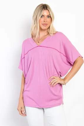 Full Size V-Neck Short Sleeve Ribbed Top