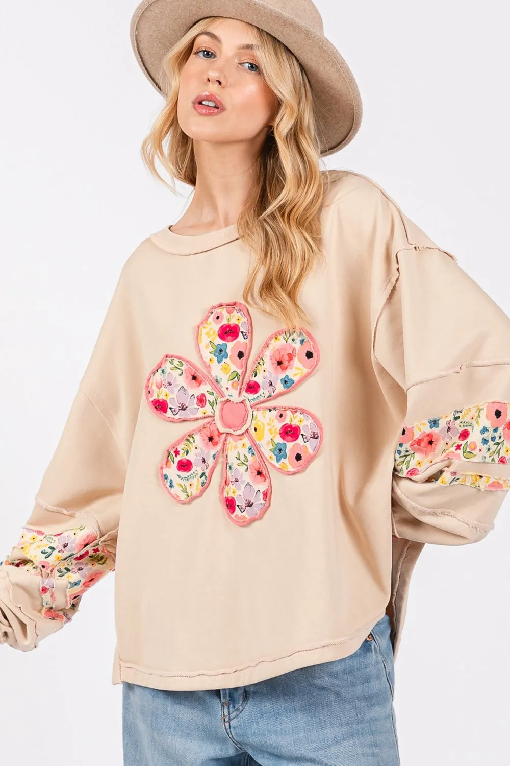 G Daisy Patch Applique Long Sleeve Sweatshirt