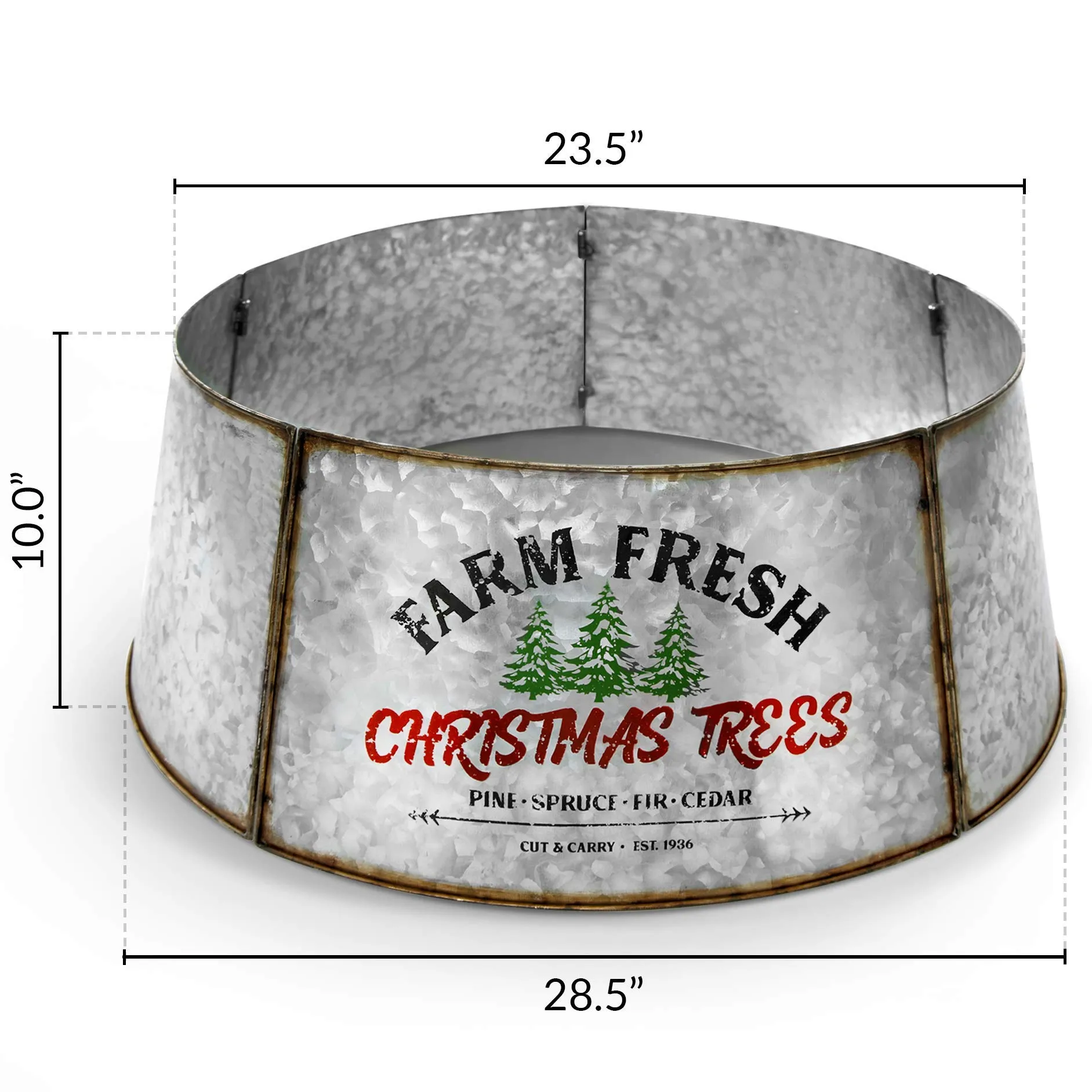 Galvanized Tree Collar - Large To Small Christmas Tree. Adjustable Metal Skirt, Christmas