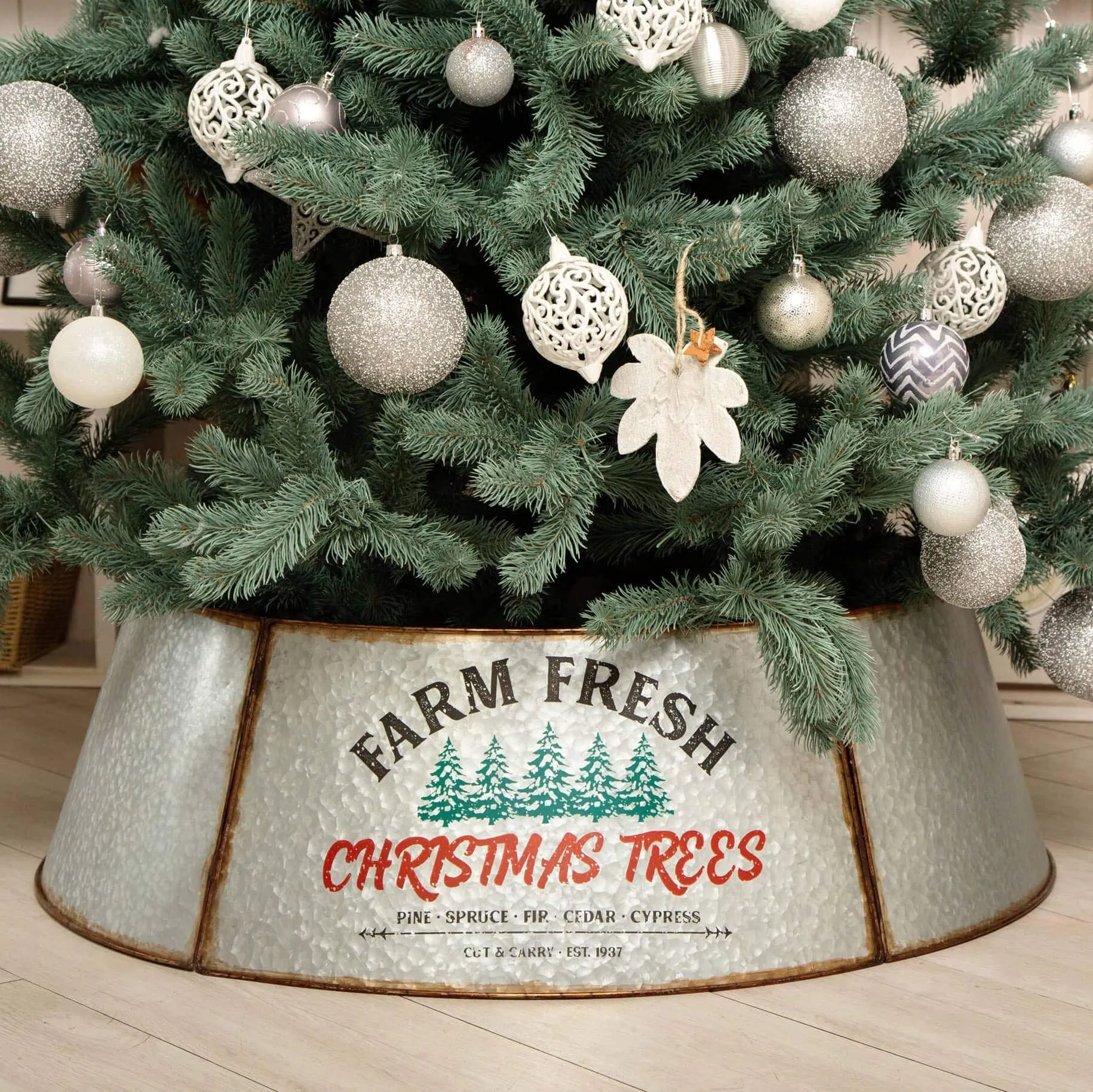 Galvanized Tree Collar - Large To Small Christmas Tree. Adjustable Metal Skirt, Christmas