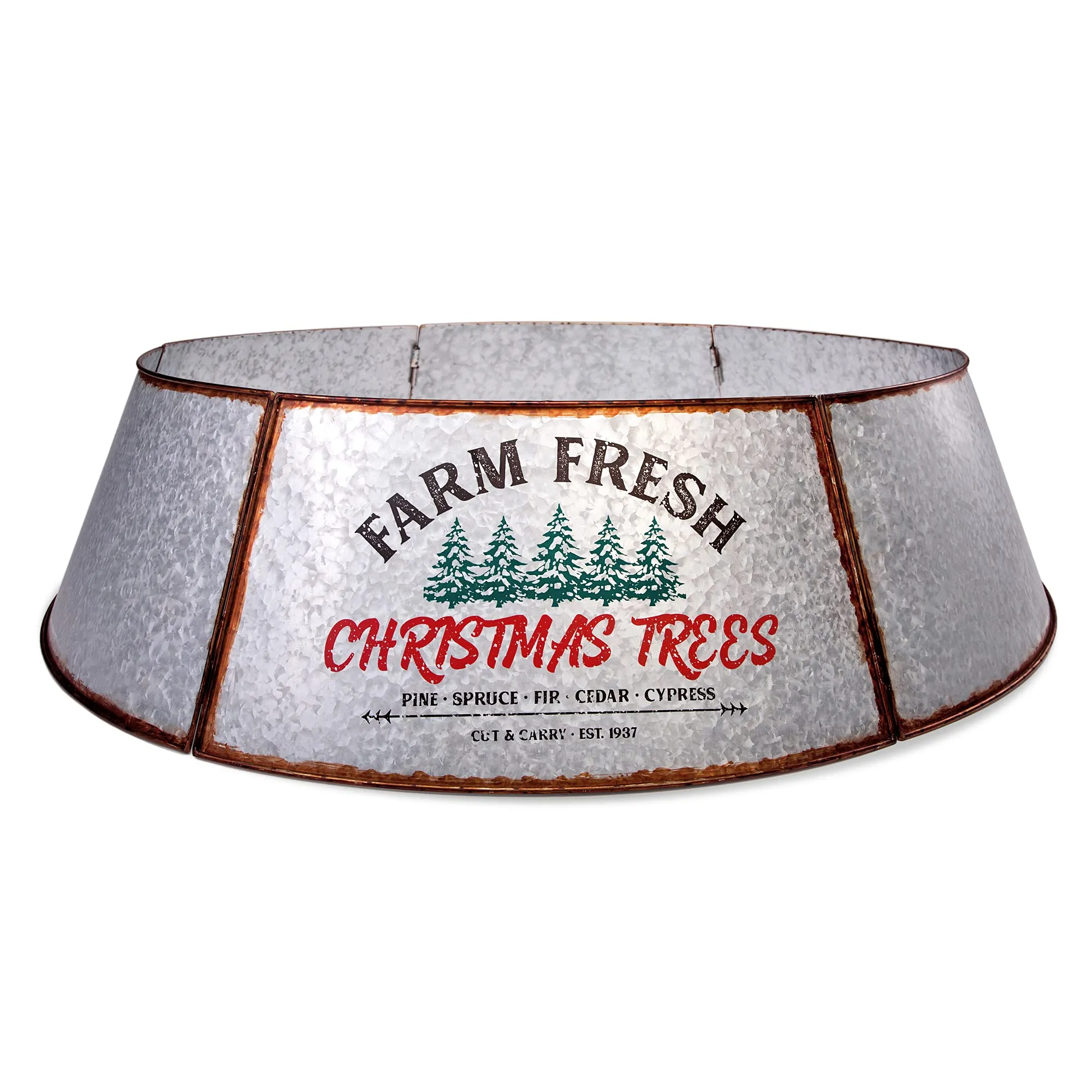 Galvanized Tree Collar - Large To Small Christmas Tree. Adjustable Metal Skirt, Christmas