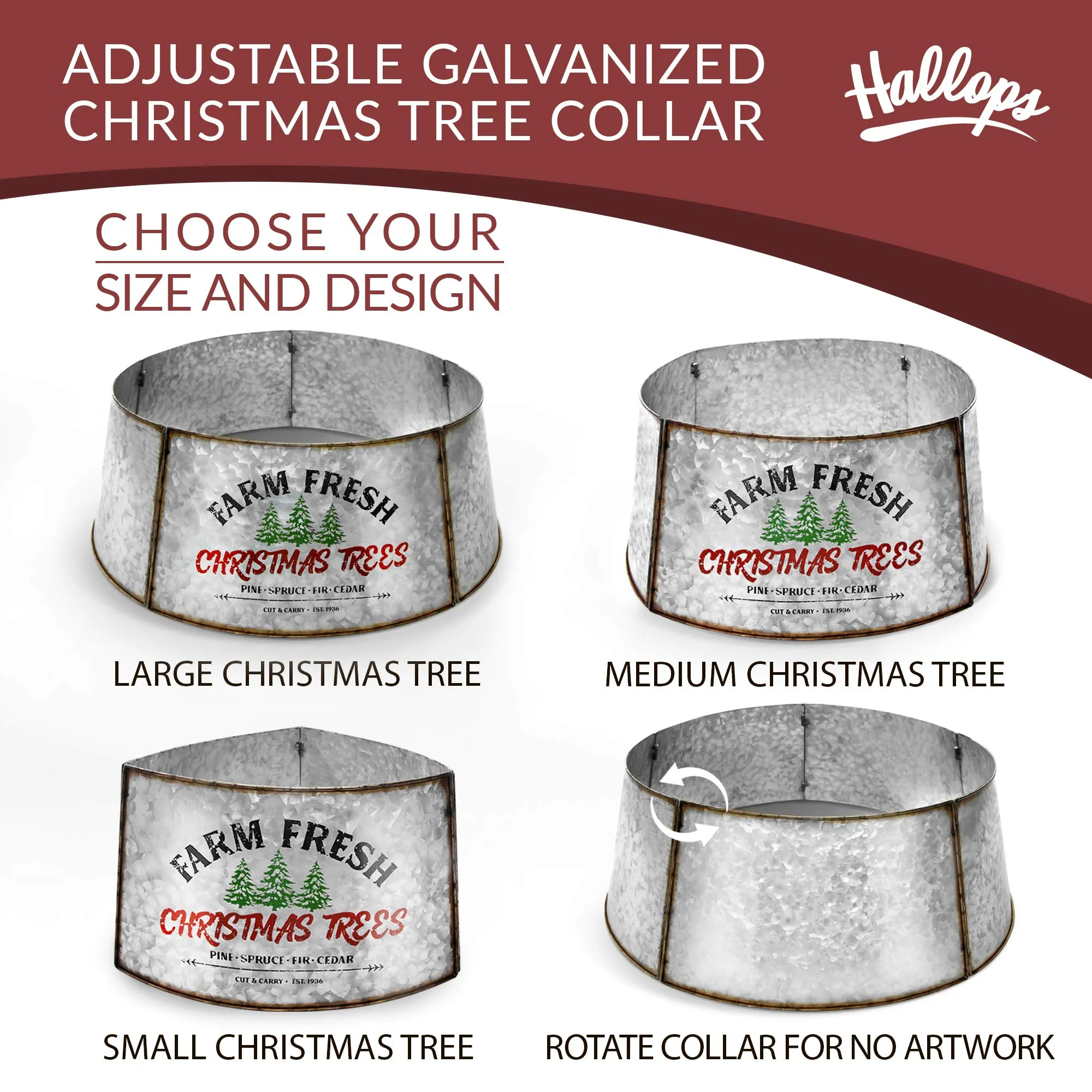 Galvanized Tree Collar - Large To Small Christmas Tree. Adjustable Metal Skirt, Christmas