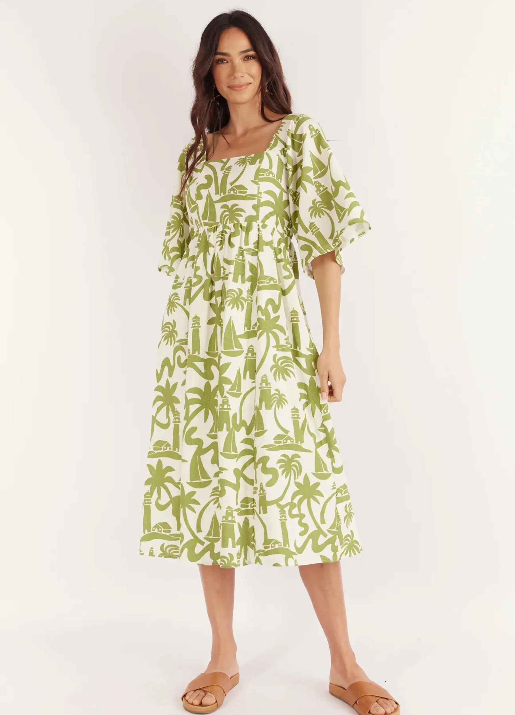 Girl and the Sun - Dulce Midi Dress - Lighthouse Print