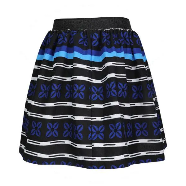 GIRLS BLUE ANKARA PRINT SKIRT WITH HAIRBAND