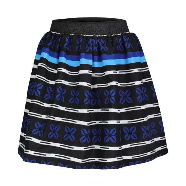 GIRLS BLUE ANKARA PRINT SKIRT WITH HAIRBAND