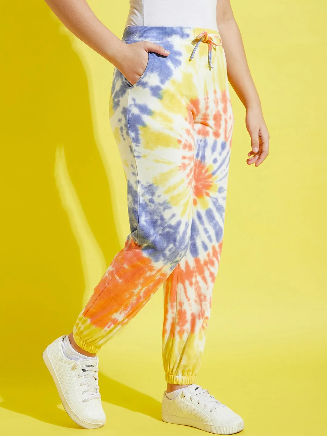 Girls Orange & Blue Terry Tie Dye Joggers - Lyush Kids