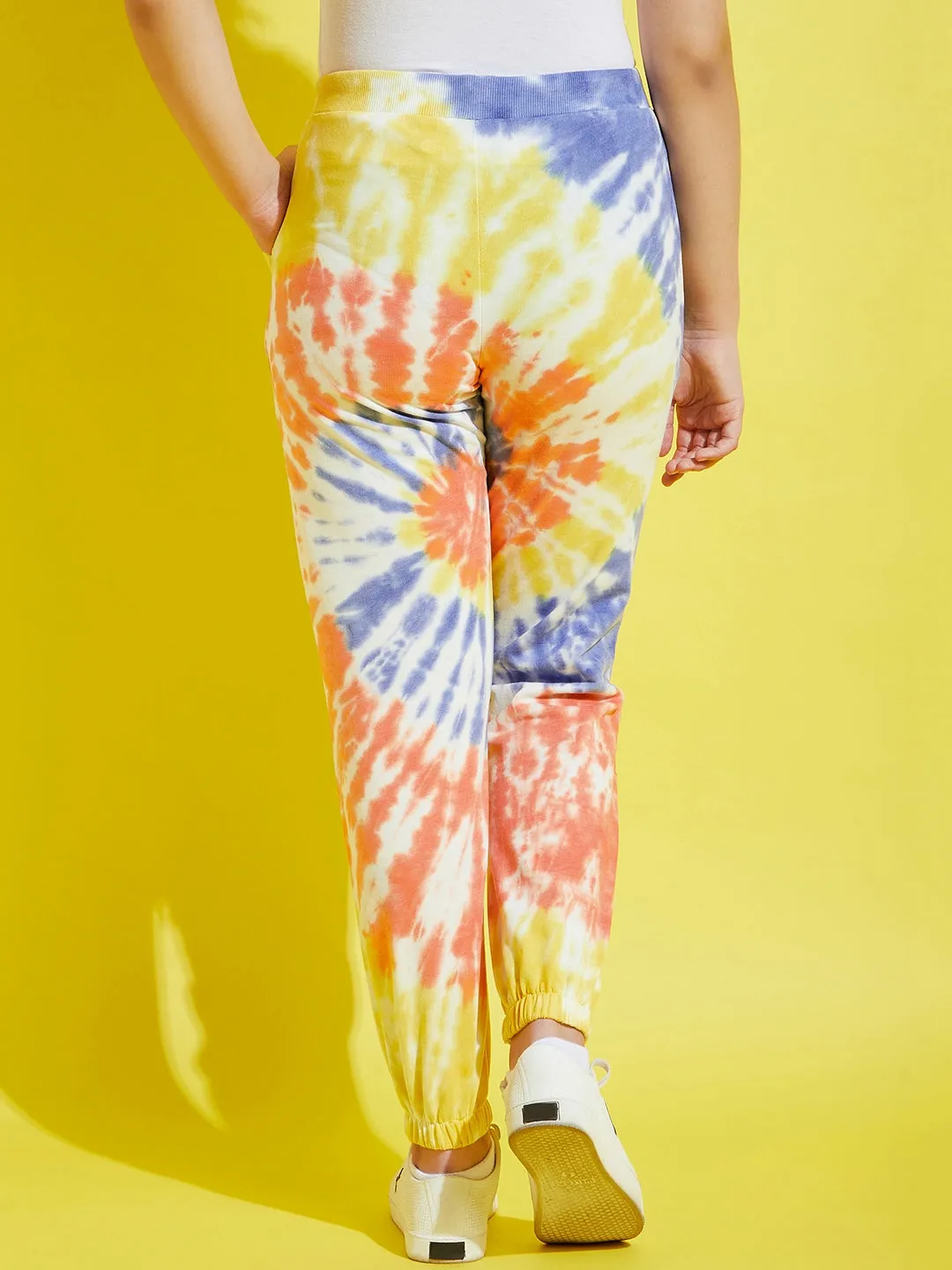 Girls Orange & Blue Terry Tie Dye Joggers - Lyush Kids