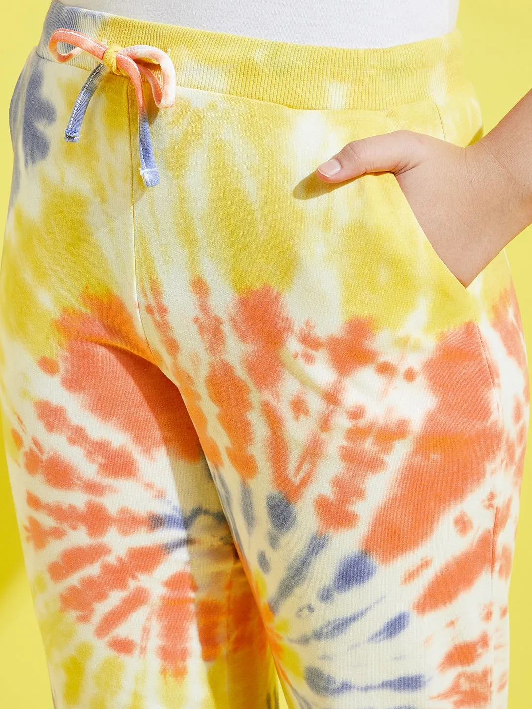 Girls Orange & Blue Terry Tie Dye Joggers - Lyush Kids