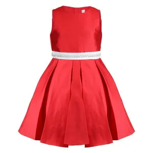 GIRLS RED DRESS WITH BEADED PEARLS