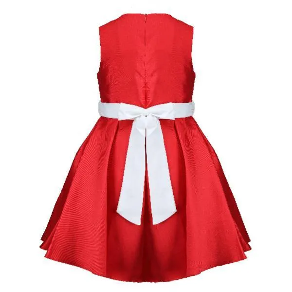 GIRLS RED DRESS WITH BEADED PEARLS