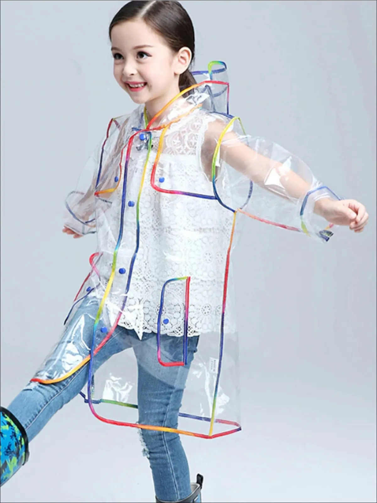 Girls Transparent Rainbow Raincoat