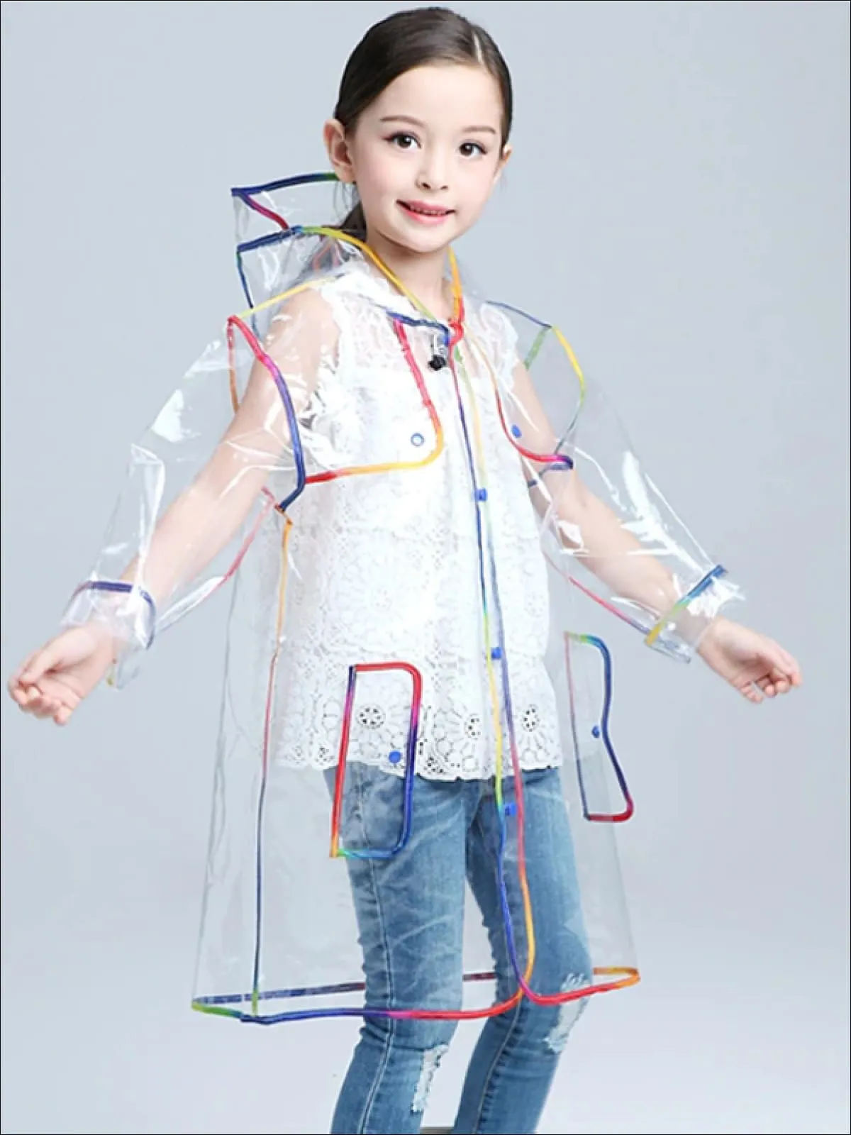 Girls Transparent Rainbow Raincoat