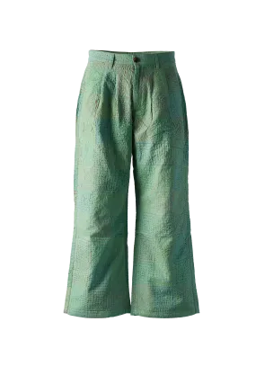 GLASS CYPRESS - Green Quilted Cotton Trousers