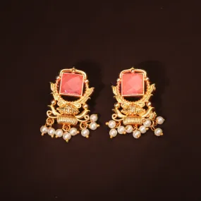 Gleaming Gold Plated Blush Pink Stone Earring For Women