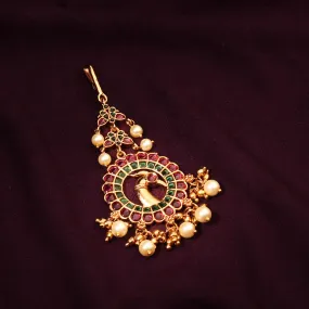 Gold Plated Peacock Multi Stone Kemp Maang Tikka