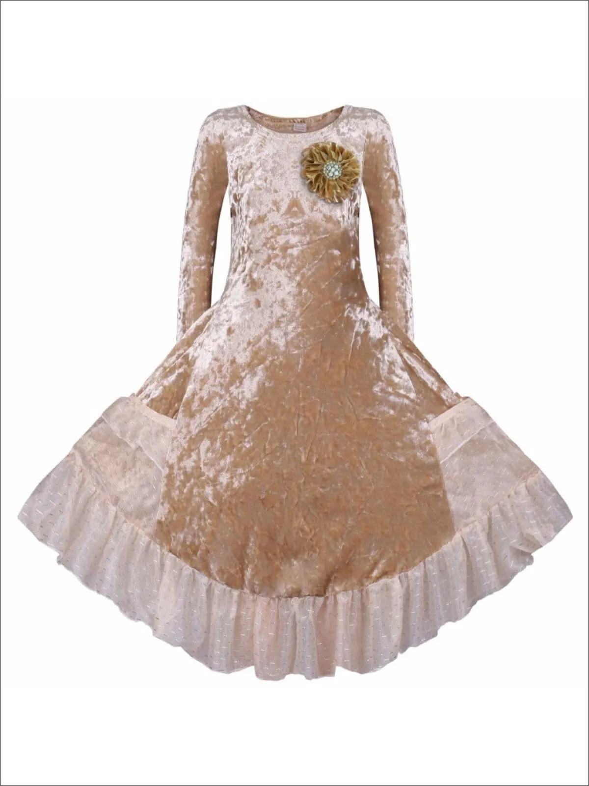 Gold Velvet Ruffled Pockets Princess Dress