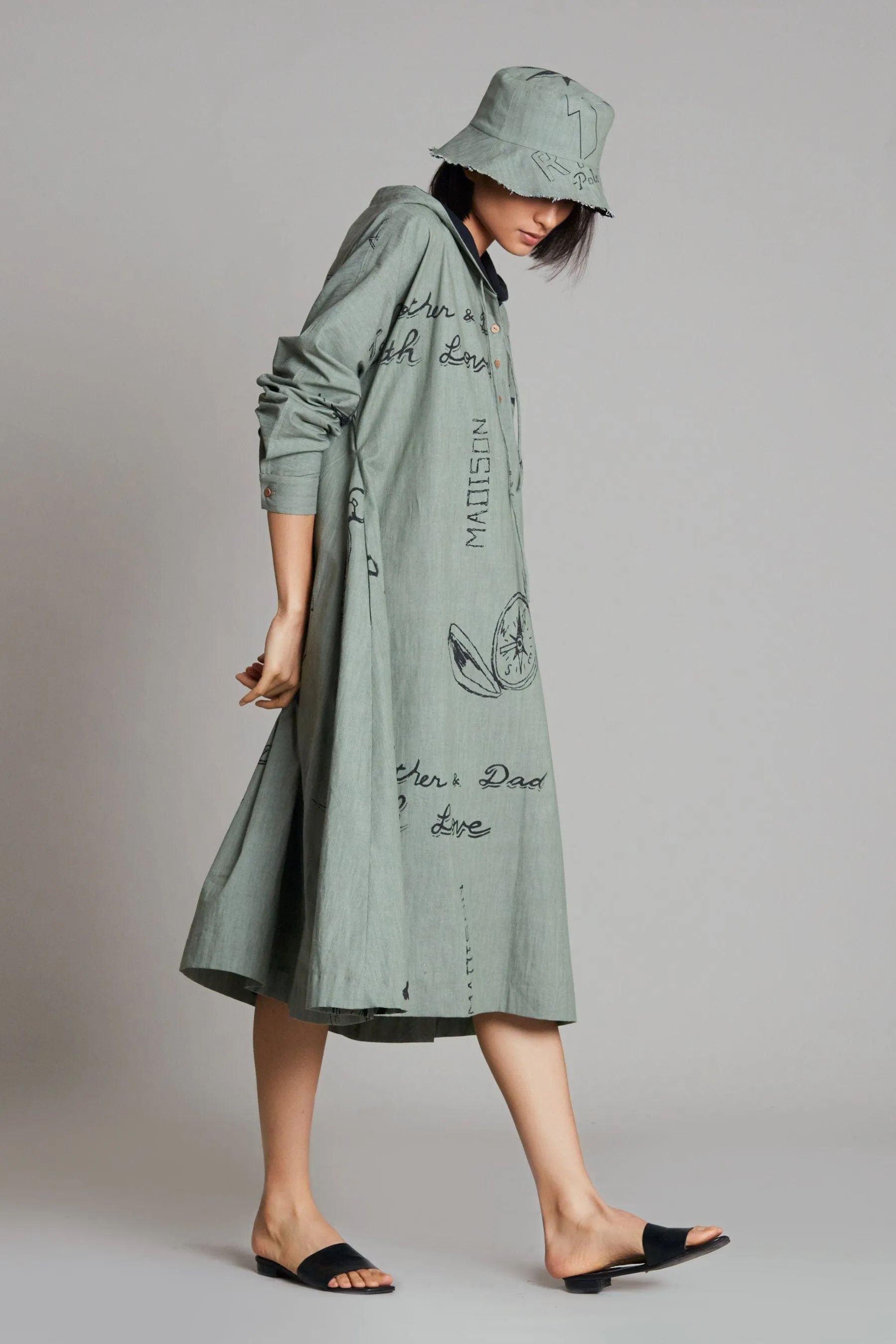 Green Denim Hoodie Dress