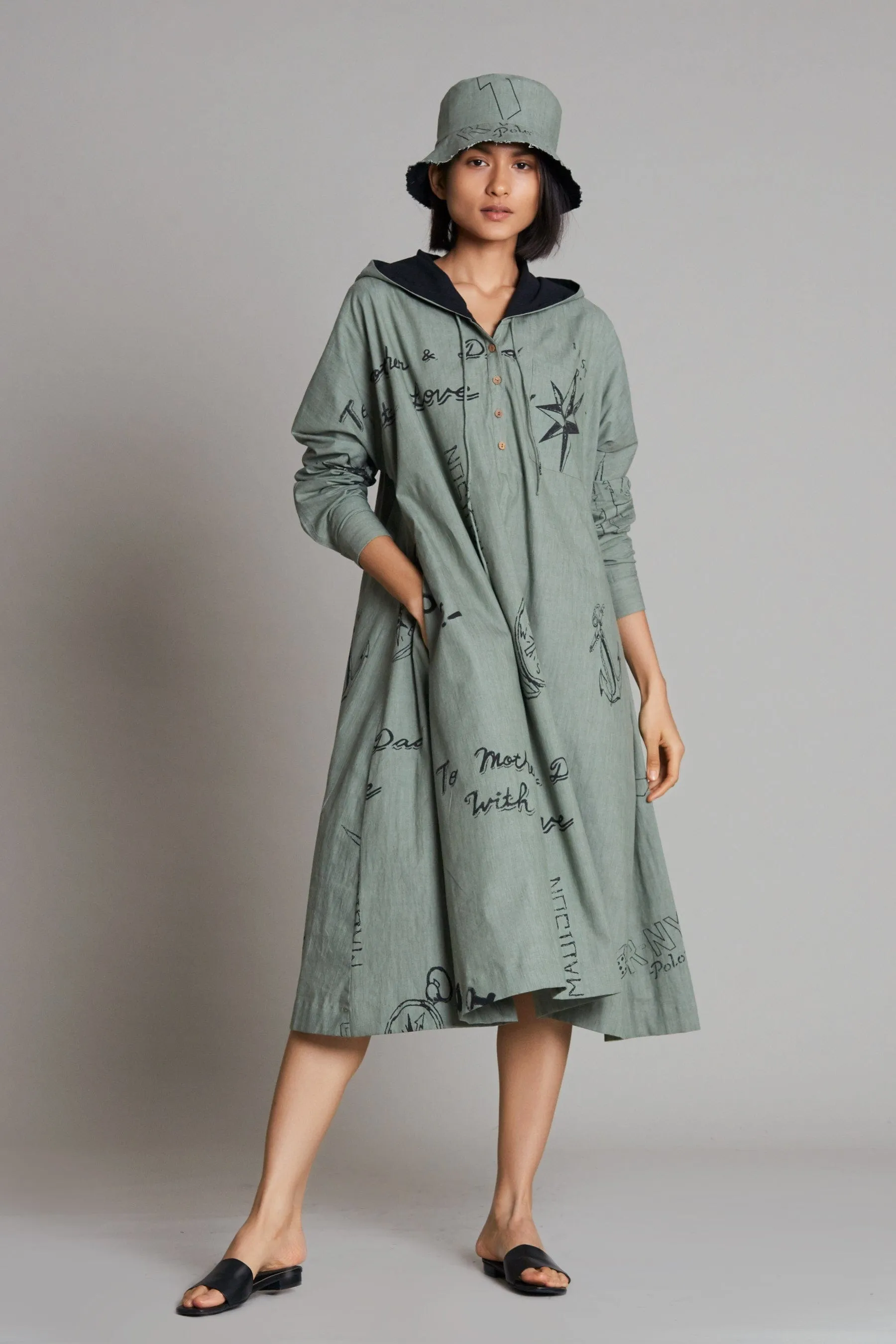 Green Denim Hoodie Dress