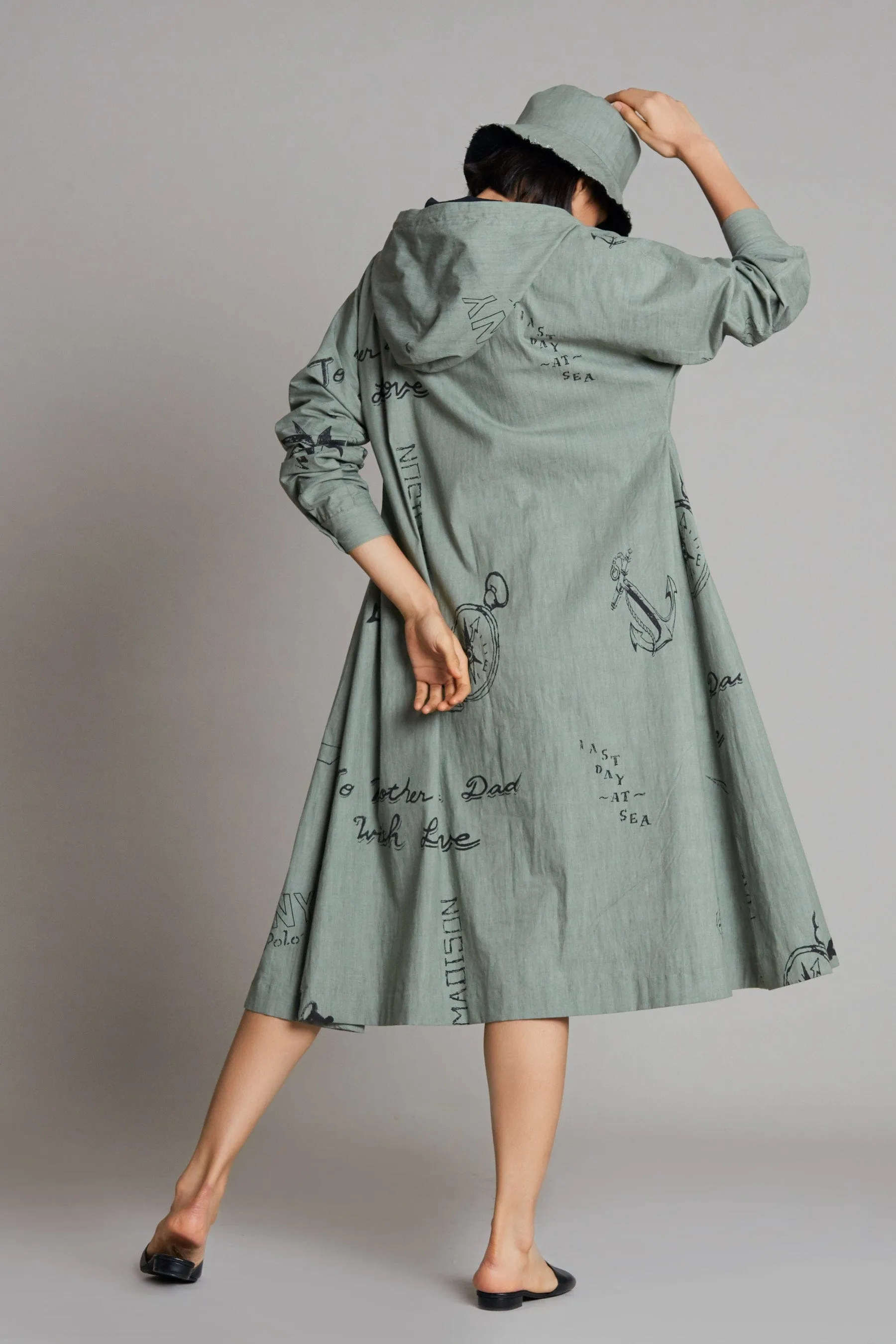 Green Denim Hoodie Dress