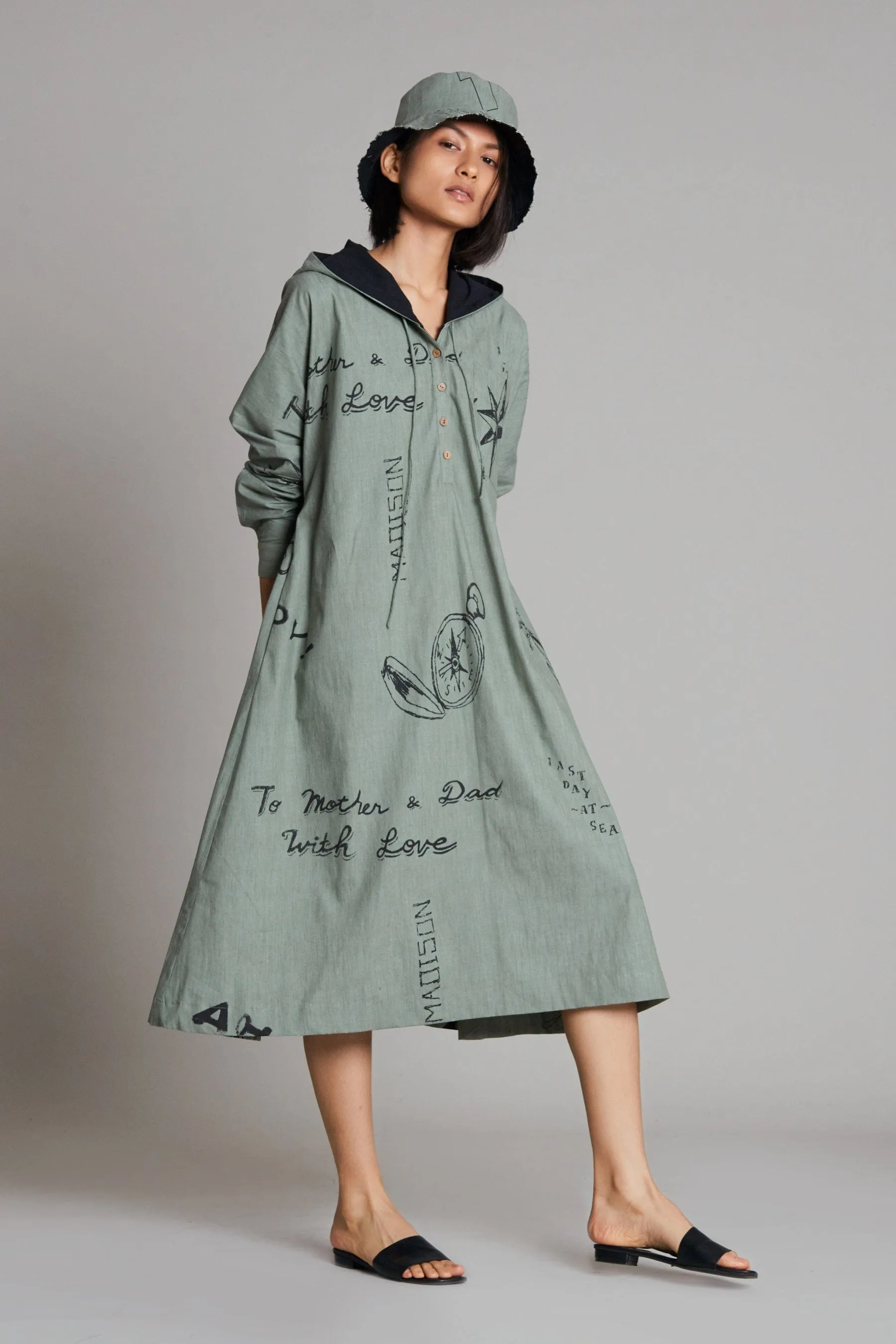 Green Denim Hoodie Dress