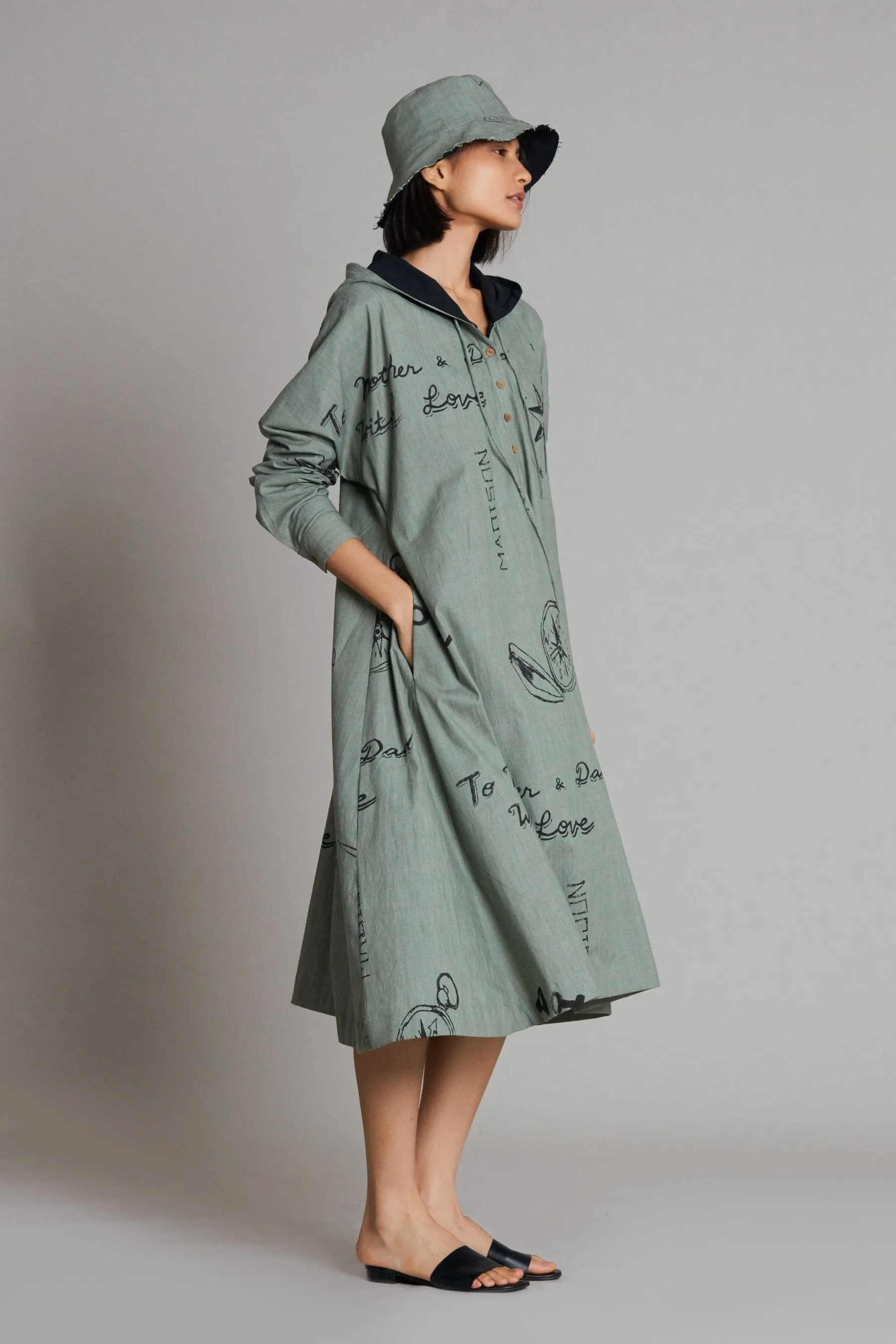 Green Denim Hoodie Dress