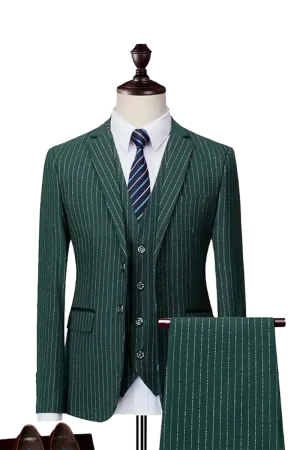 Green Slim Fit pinstripe 3-Piece 2 Button suit