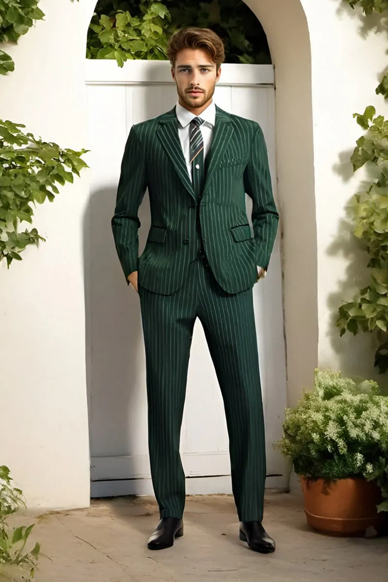 Green Slim Fit pinstripe 3-Piece 2 Button suit