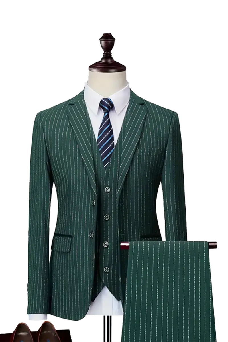 Green Slim Fit pinstripe 3-Piece 2 Button suit