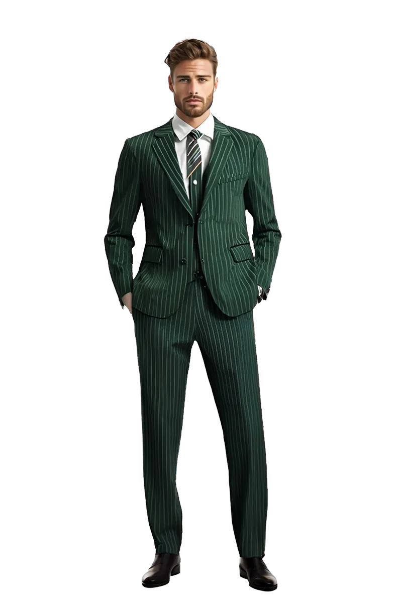 Green Slim Fit pinstripe 3-Piece 2 Button suit