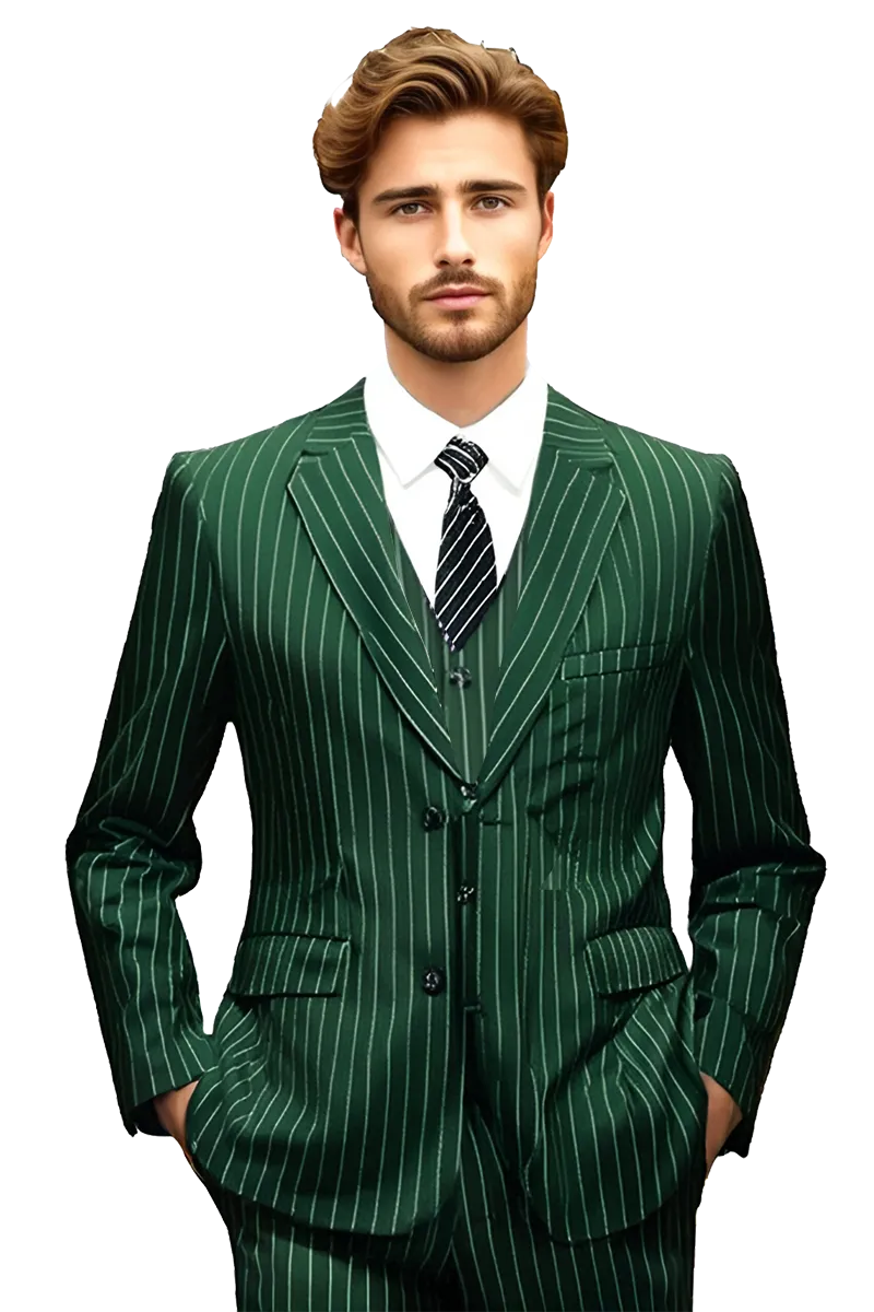 Green Slim Fit pinstripe 3-Piece 2 Button suit