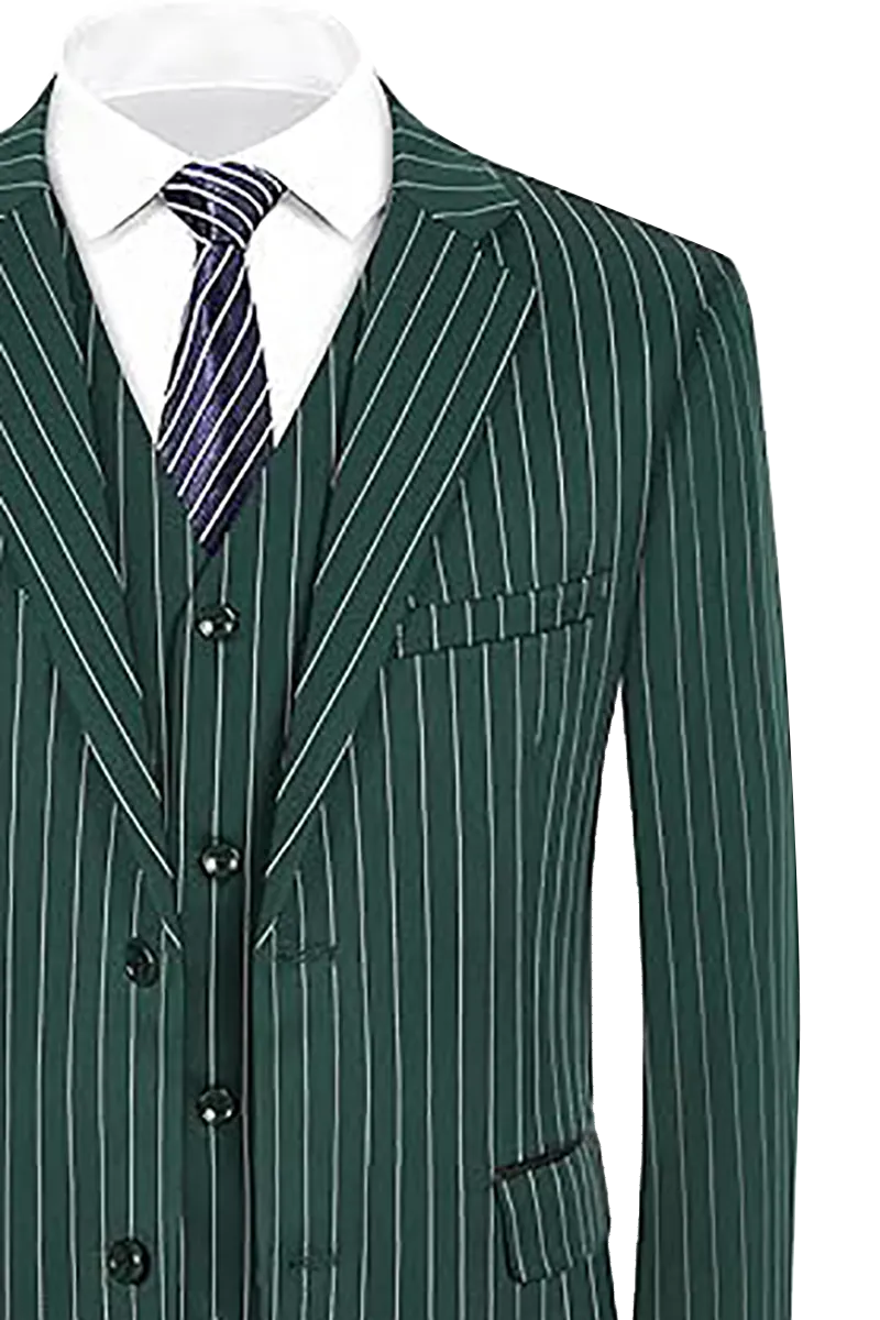 Green Slim Fit pinstripe 3-Piece 2 Button suit