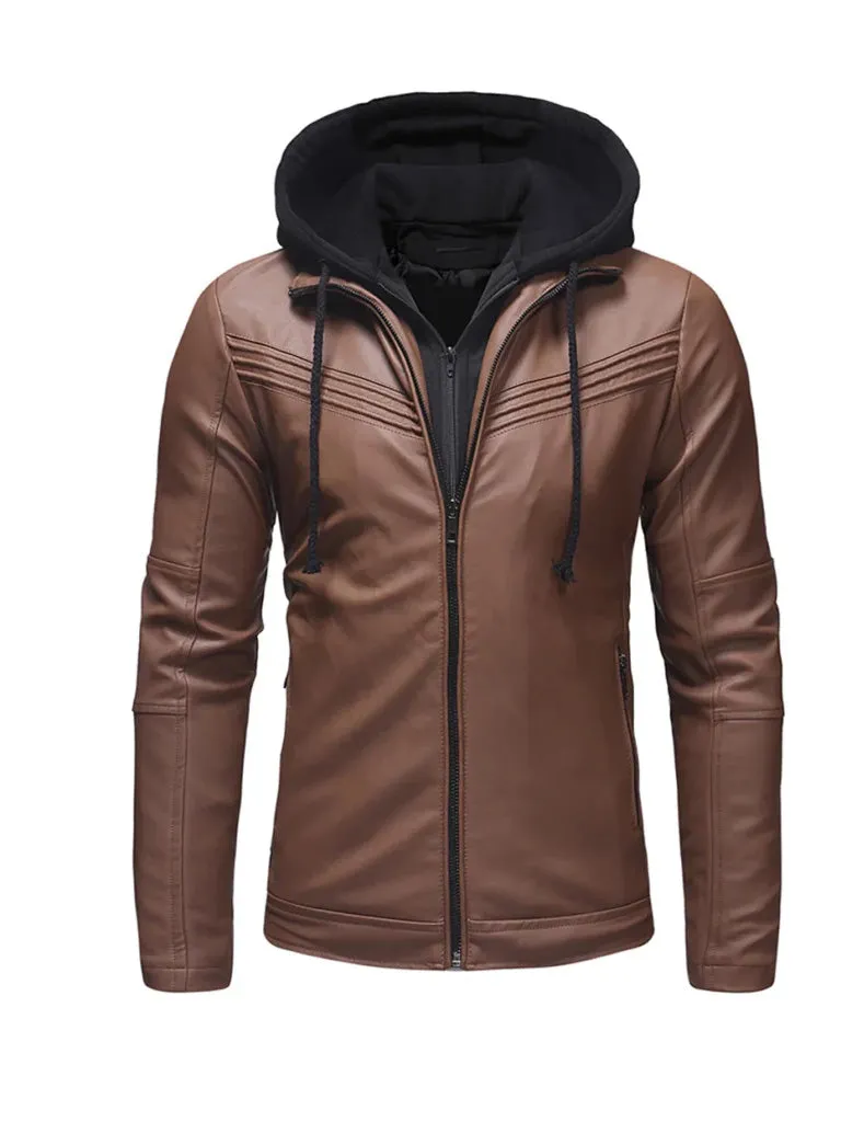 Hooded Style Genuine Leather Jacket