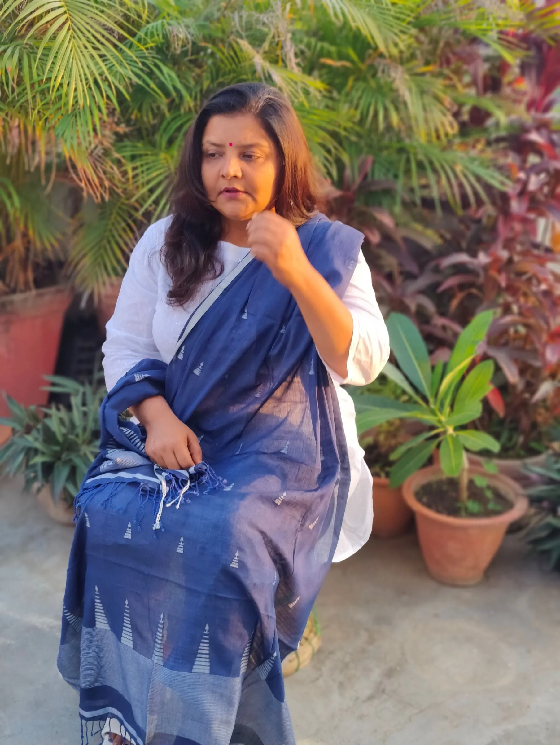 Indigo Jamdani Cotton Dupatta