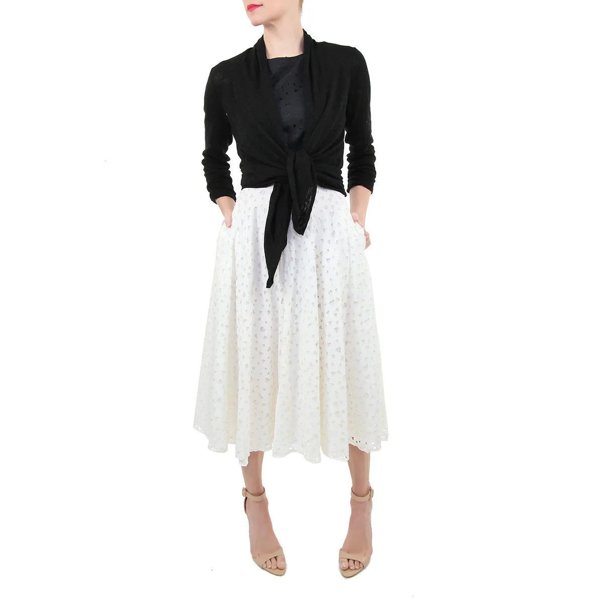 Jason Skirt - Ivory Midi Skirt with Heart Cutouts