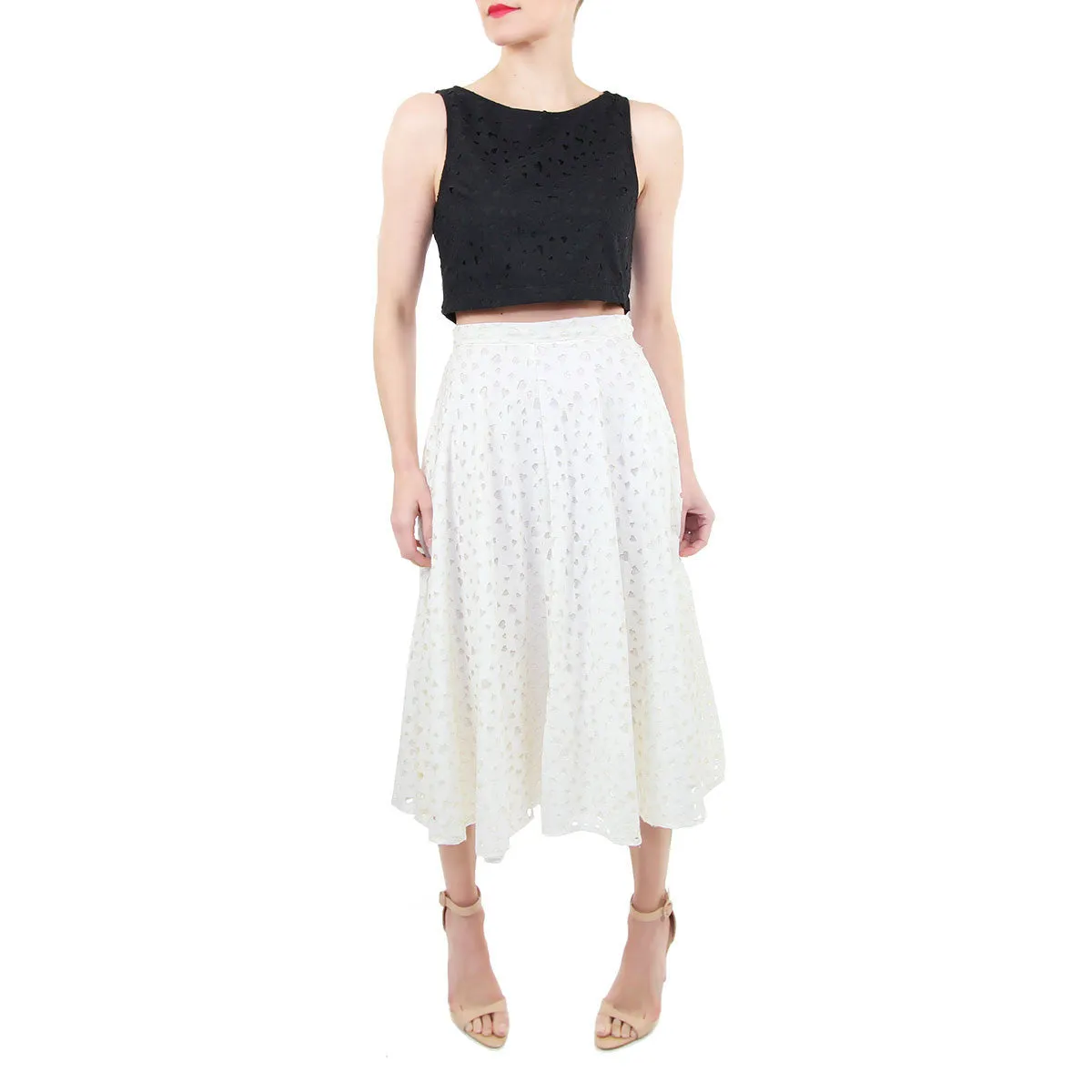 Jason Skirt - Ivory Midi Skirt with Heart Cutouts