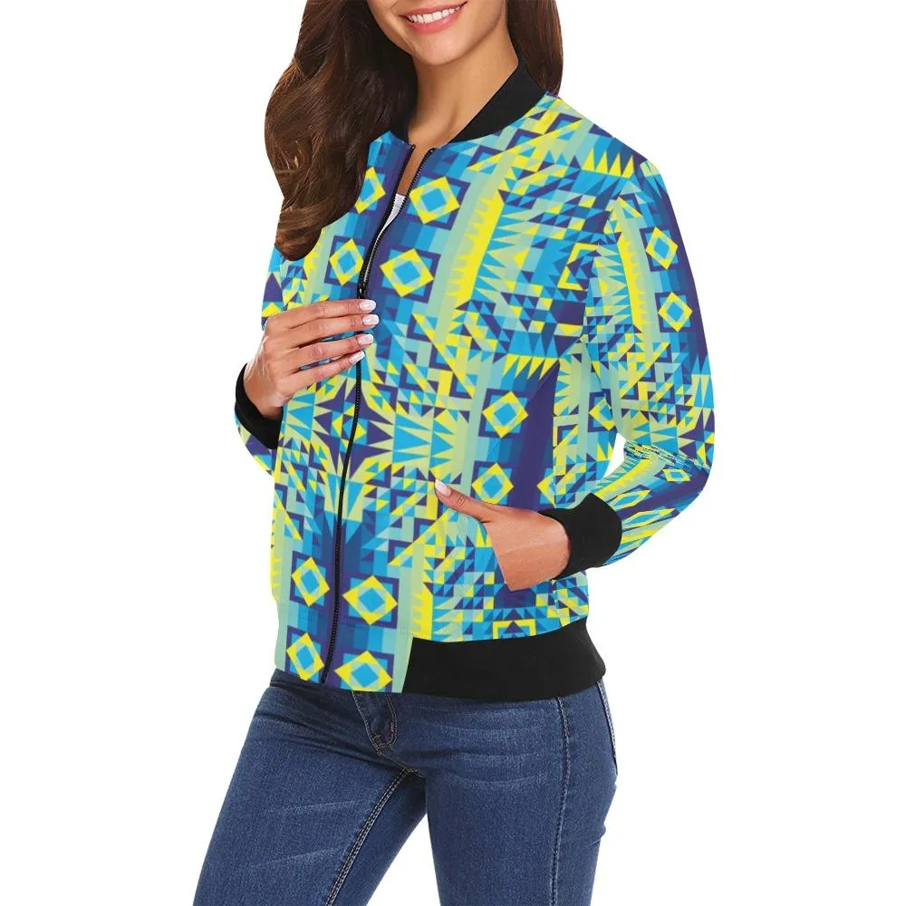 Kaleidoscope Jaune Bleu Bomber Jacket for Women