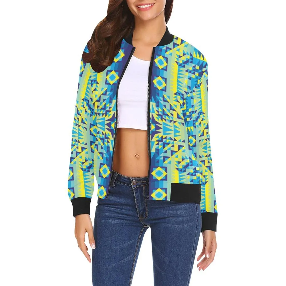 Kaleidoscope Jaune Bleu Bomber Jacket for Women