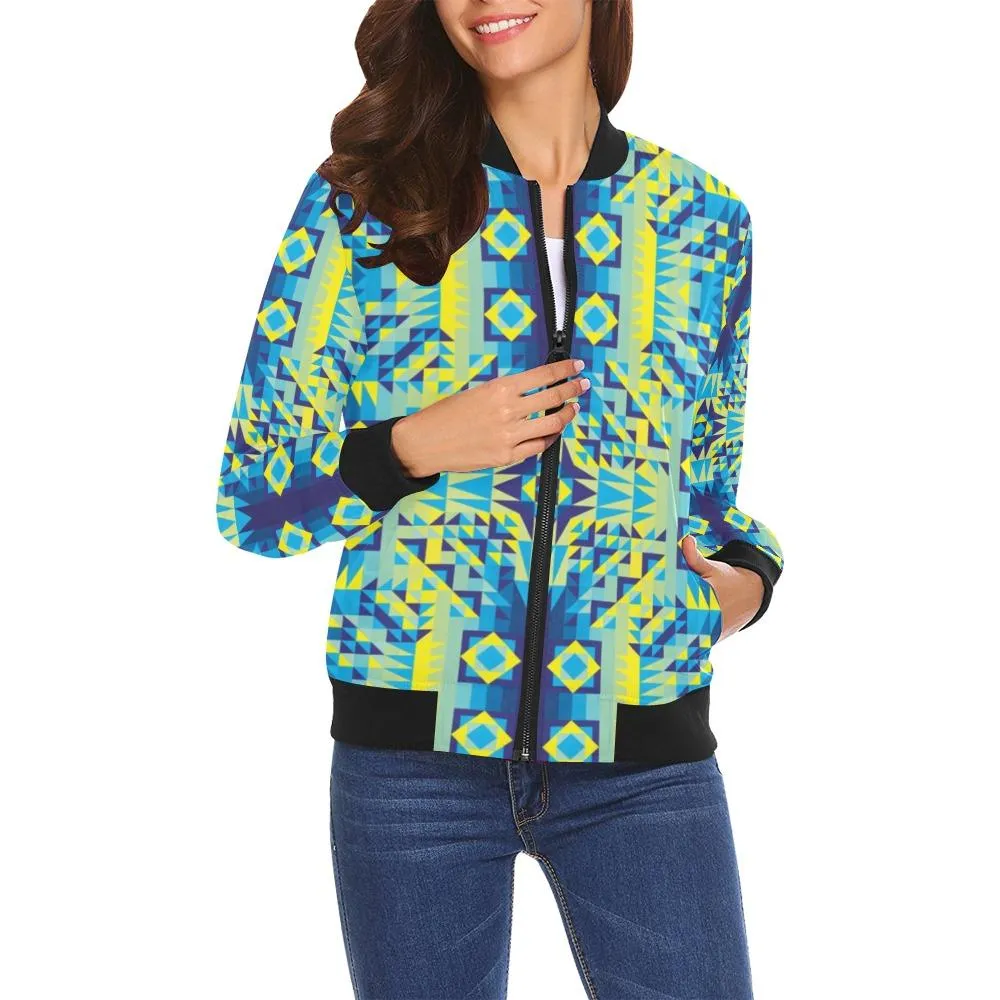 Kaleidoscope Jaune Bleu Bomber Jacket for Women