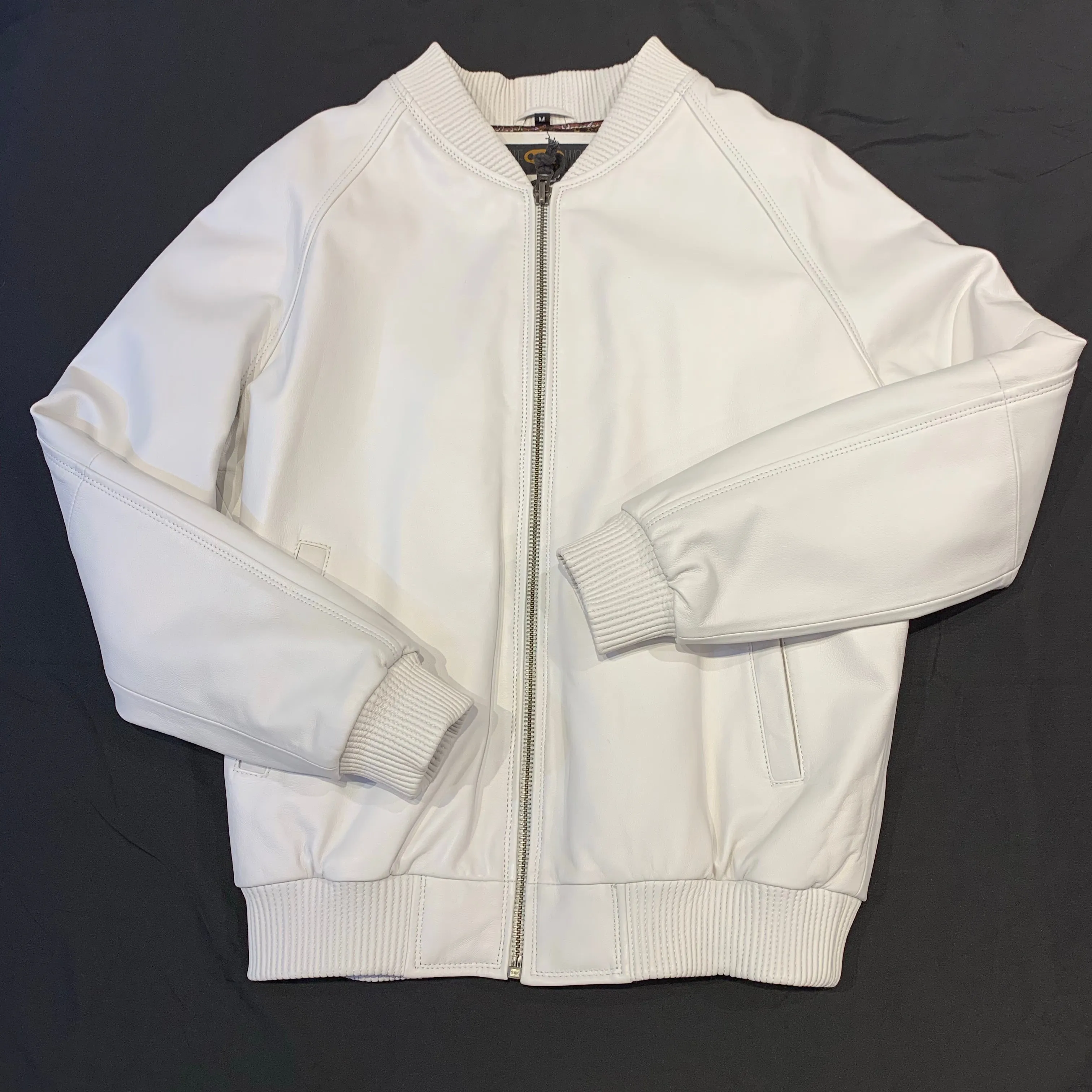 Kashani White Lambskin MA-1 Bomber Jacket