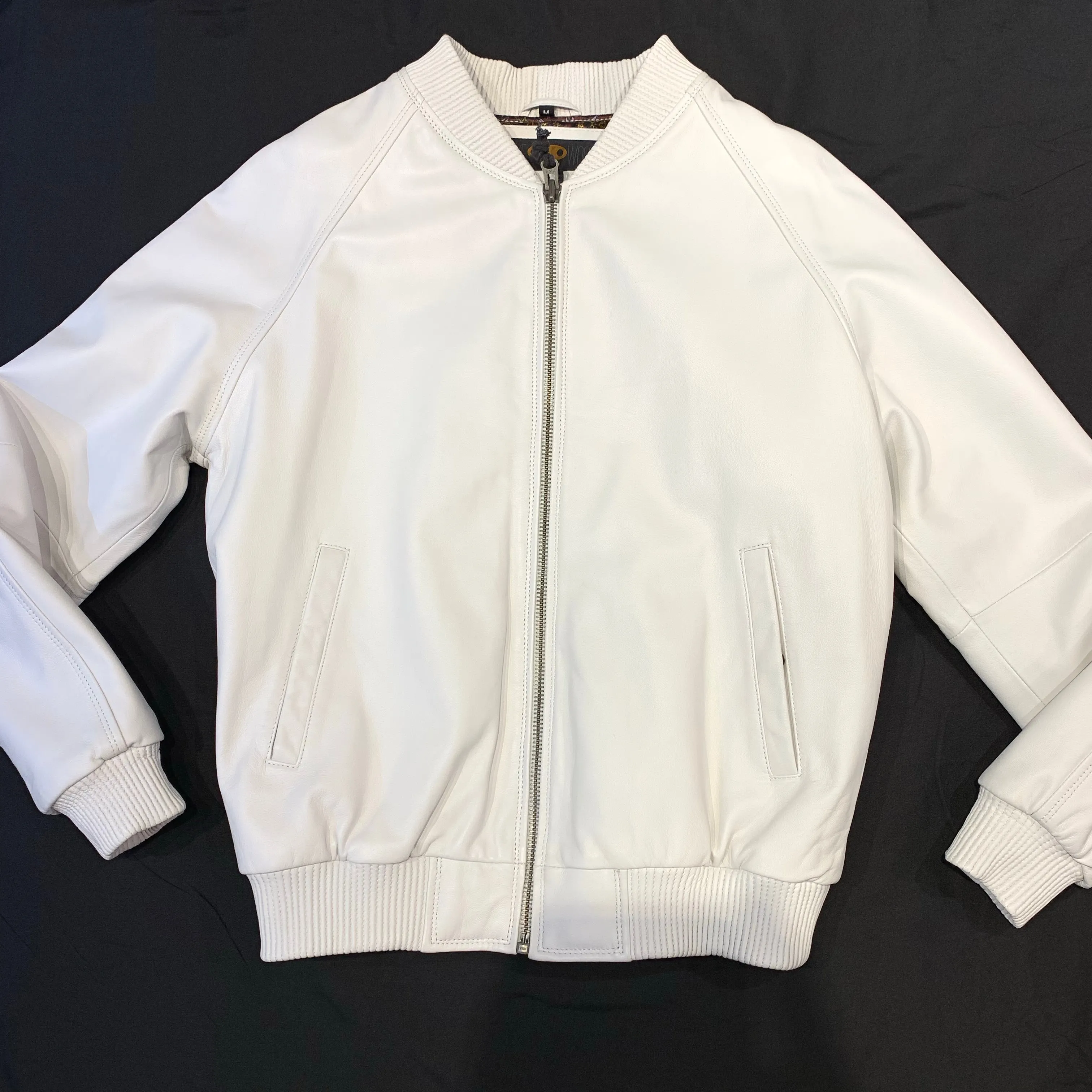 Kashani White Lambskin MA-1 Bomber Jacket