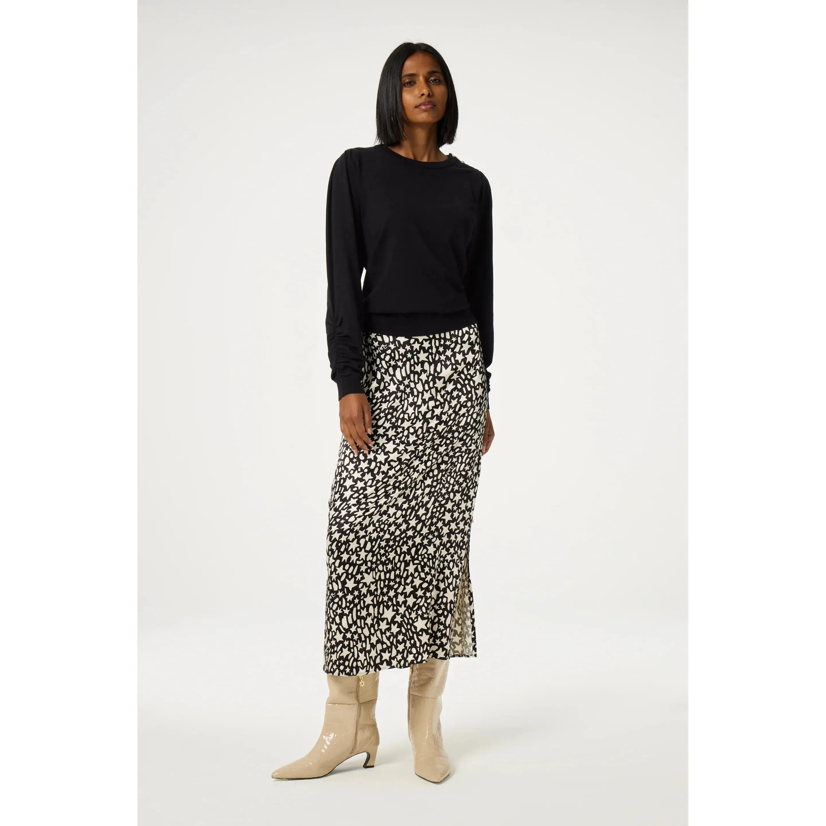 Laurie Midi Skirt Star Sisters Print Black/Cream