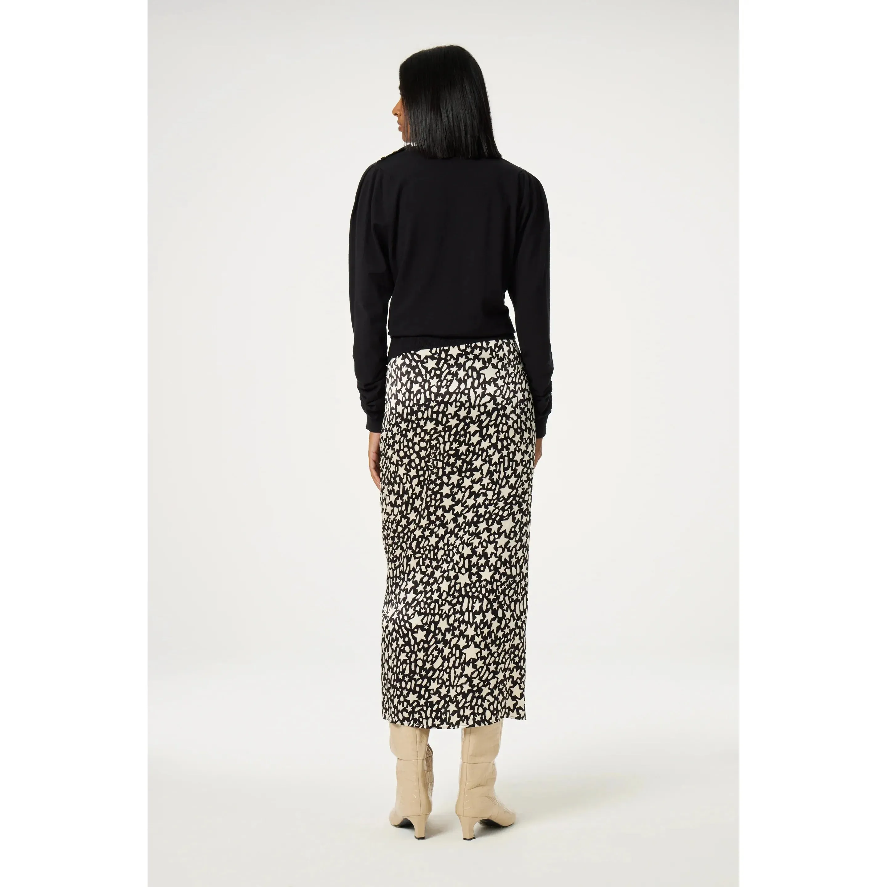 Laurie Midi Skirt Star Sisters Print Black/Cream