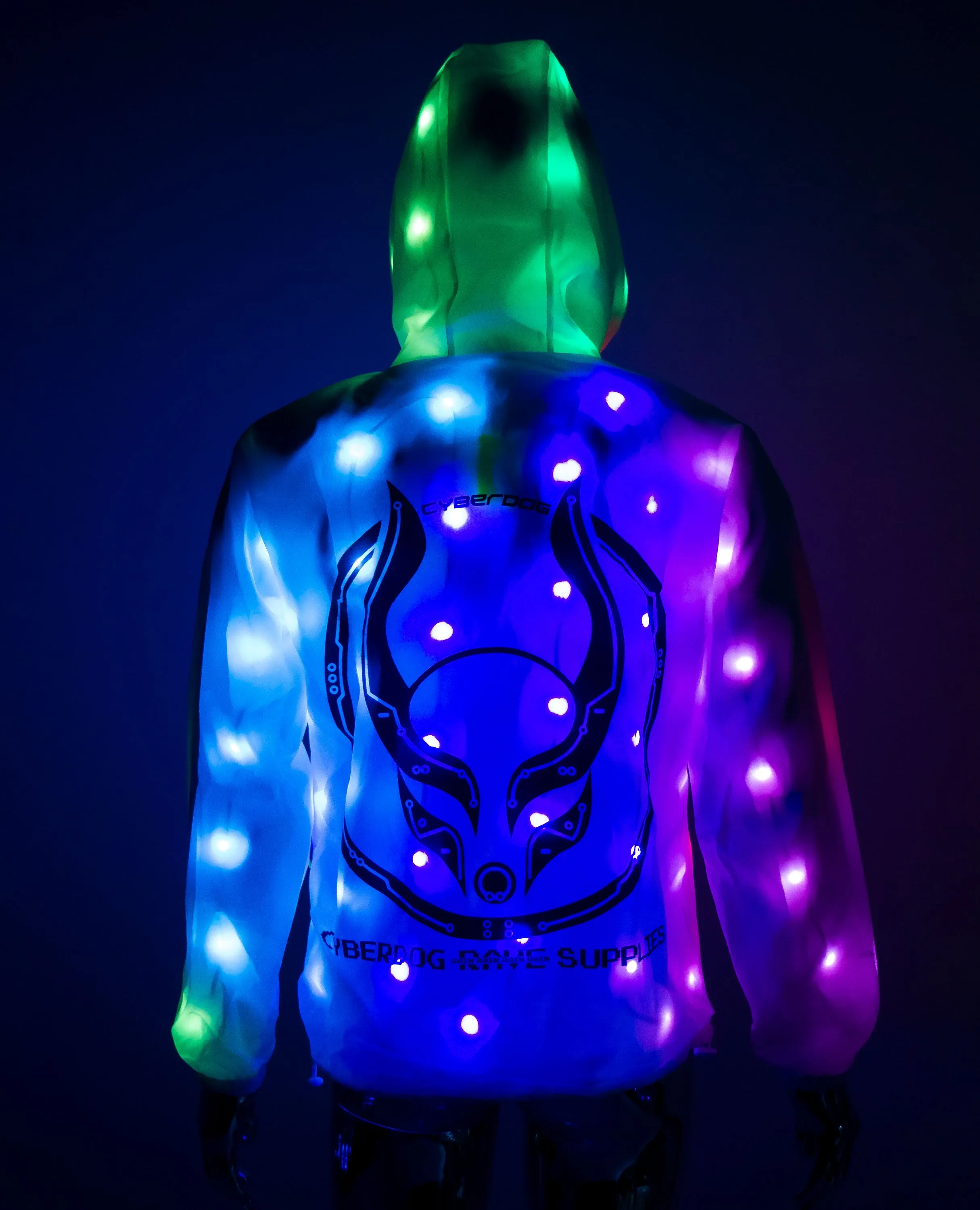 LIGHT UP RAINCOAT - UV REATIVE - MULTI COLOUR LIGHTS