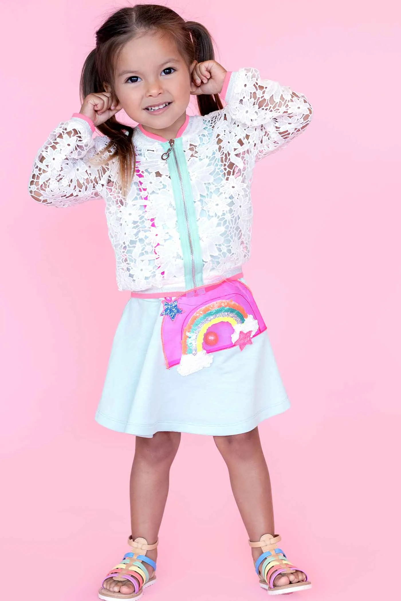 Little Girls Airy Lace Bomber Jacket