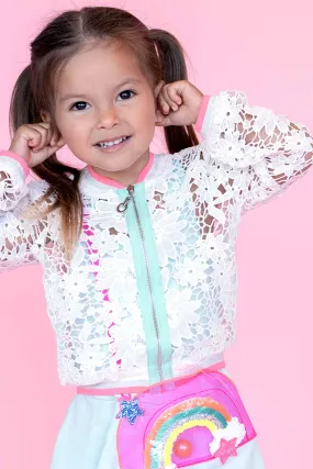 Little Girls Airy Lace Bomber Jacket