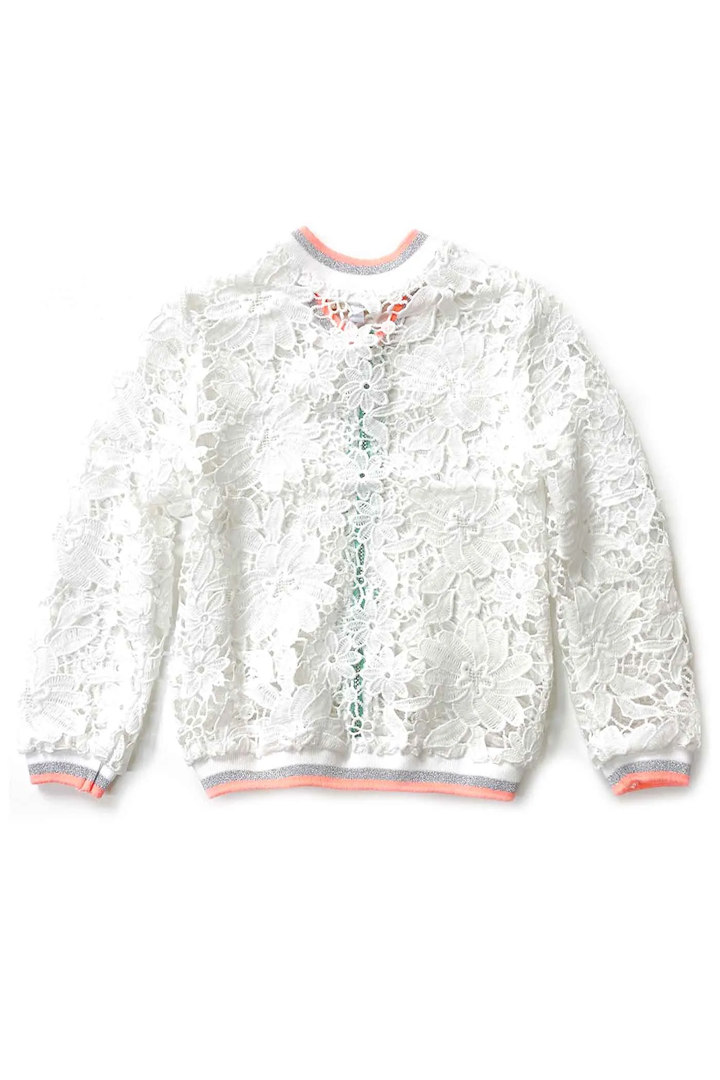 Little Girls Airy Lace Bomber Jacket