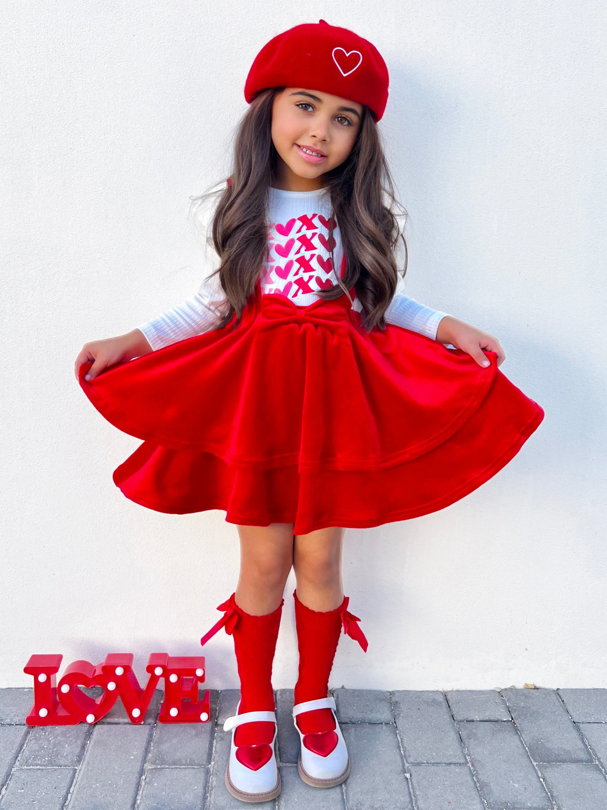 Little Velvet Valentine Overall Skirt Set