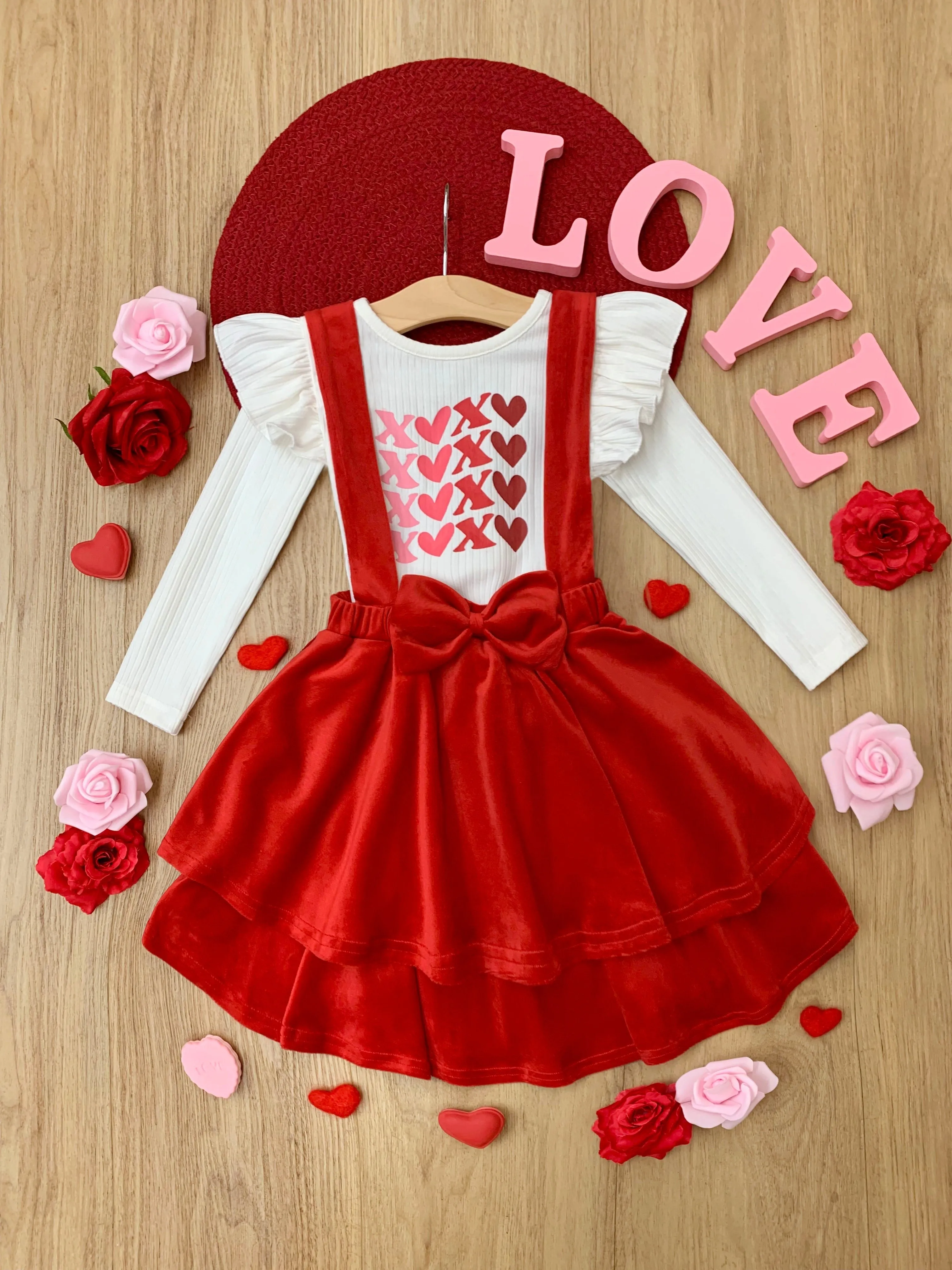 Little Velvet Valentine Overall Skirt Set