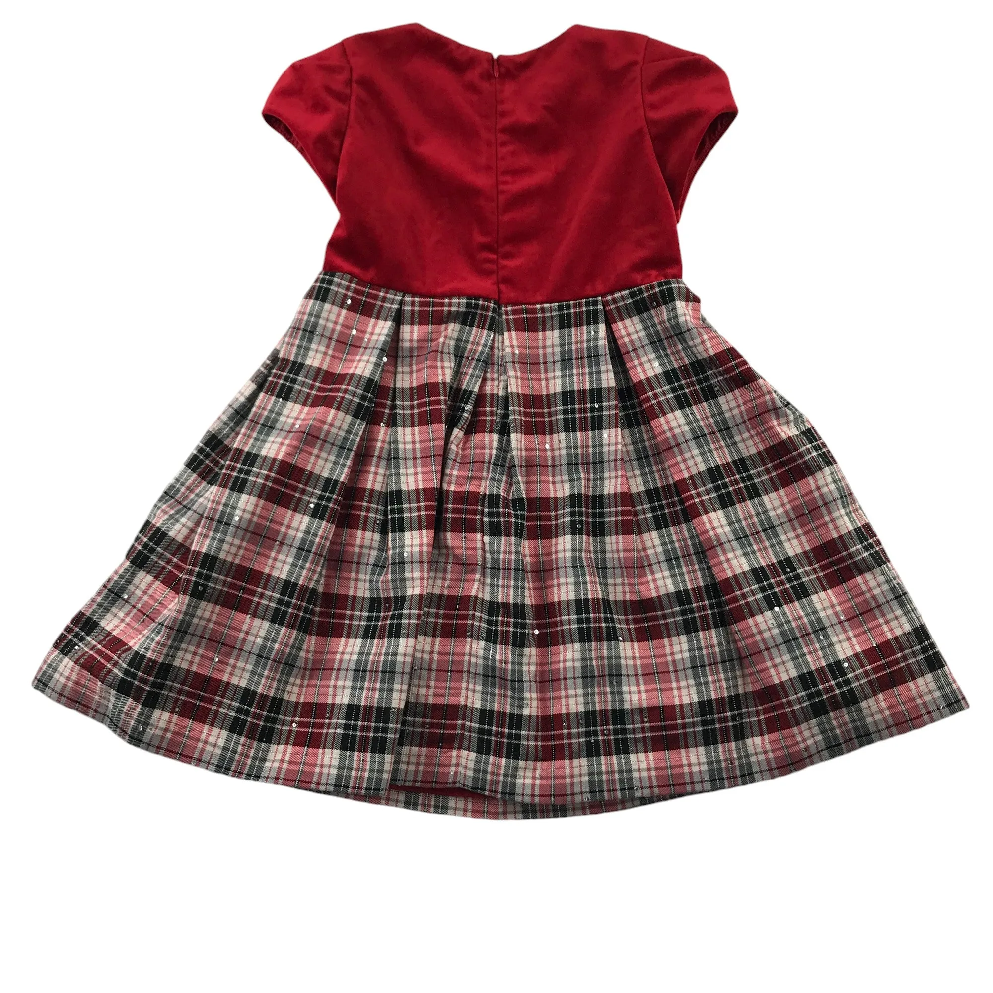 Mayoral dress 5-6 years red cap sleeve velvety top tartan checked skirt with sequins