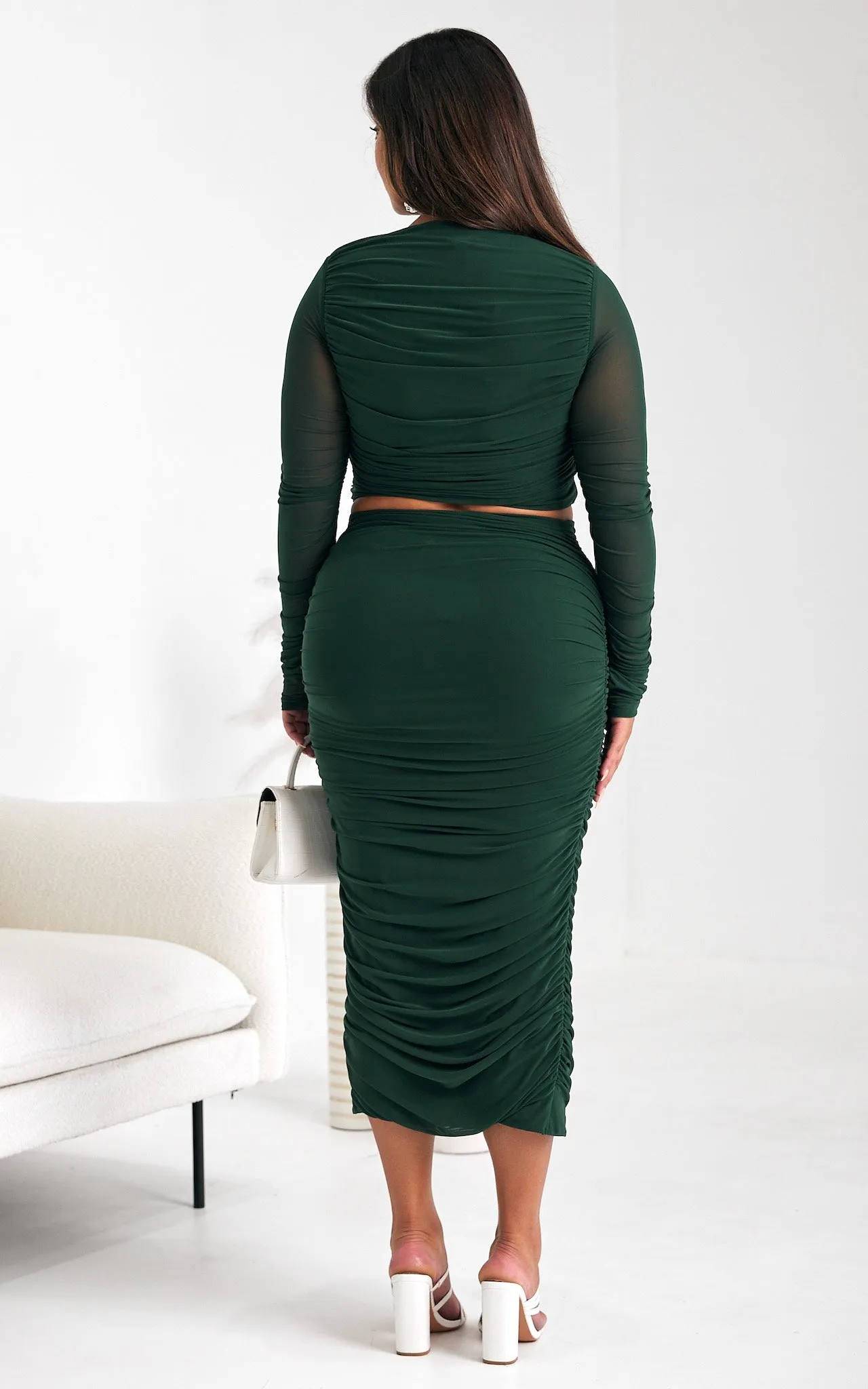 Melody Mesh Midi Skirt - Emerald